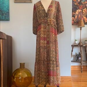 Zara, Bohemian Patchwork Maxi Dress, Sz L